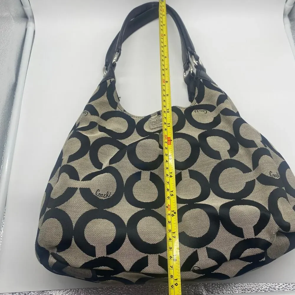 Coach Gray Black Madison Op Art Maggie Shoulder Bag Y2K Jacquard Leather Retro